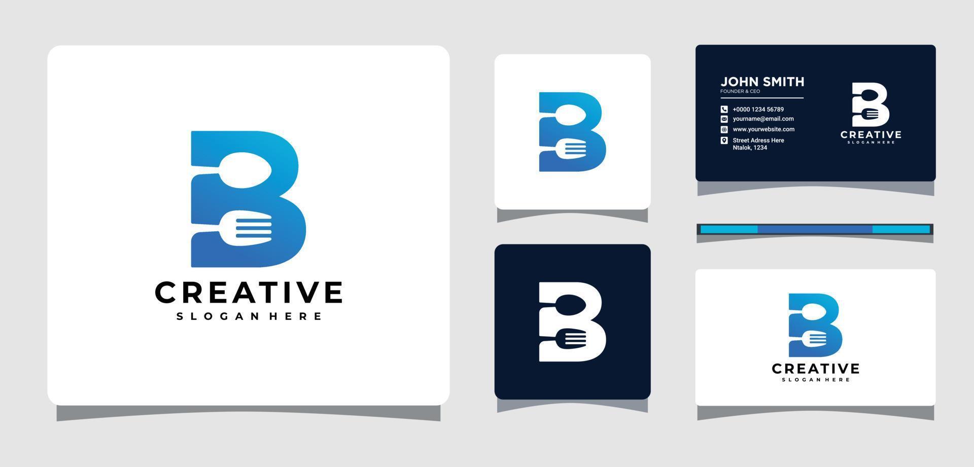 Letter B Spoon and Fork Logo Template With Business Card Design Inspiration vector