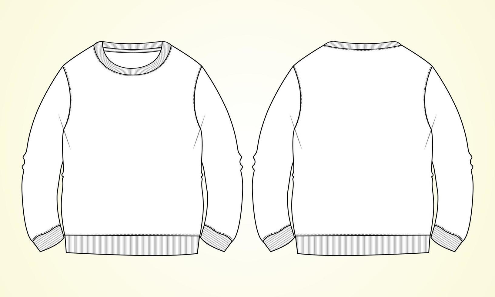 Round neck Long sleeve Sweatshirt overall fashion Flat Sketch technical drawing vector template For men's. Dress design mockup CAD illustration.