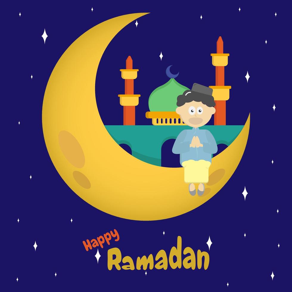 Linda tarjeta de felicitación con temática de Ramadán. adecuado para eventos de ramadán para niños vector