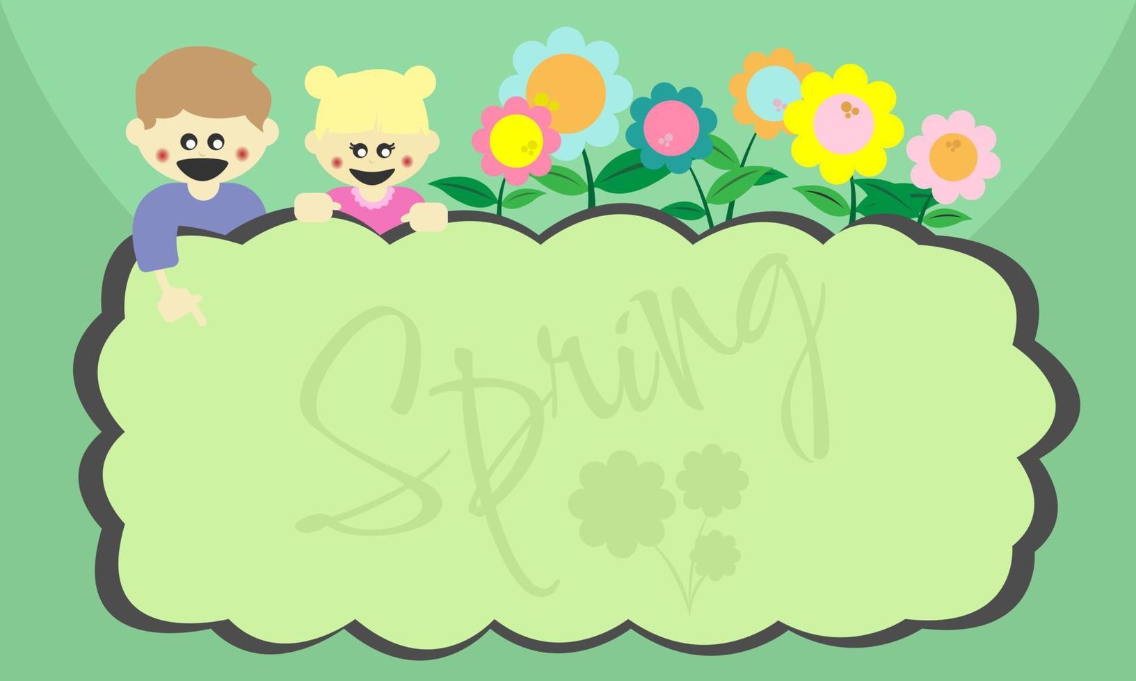 Spring background with two children and copy space area. Suitable for children's products vector