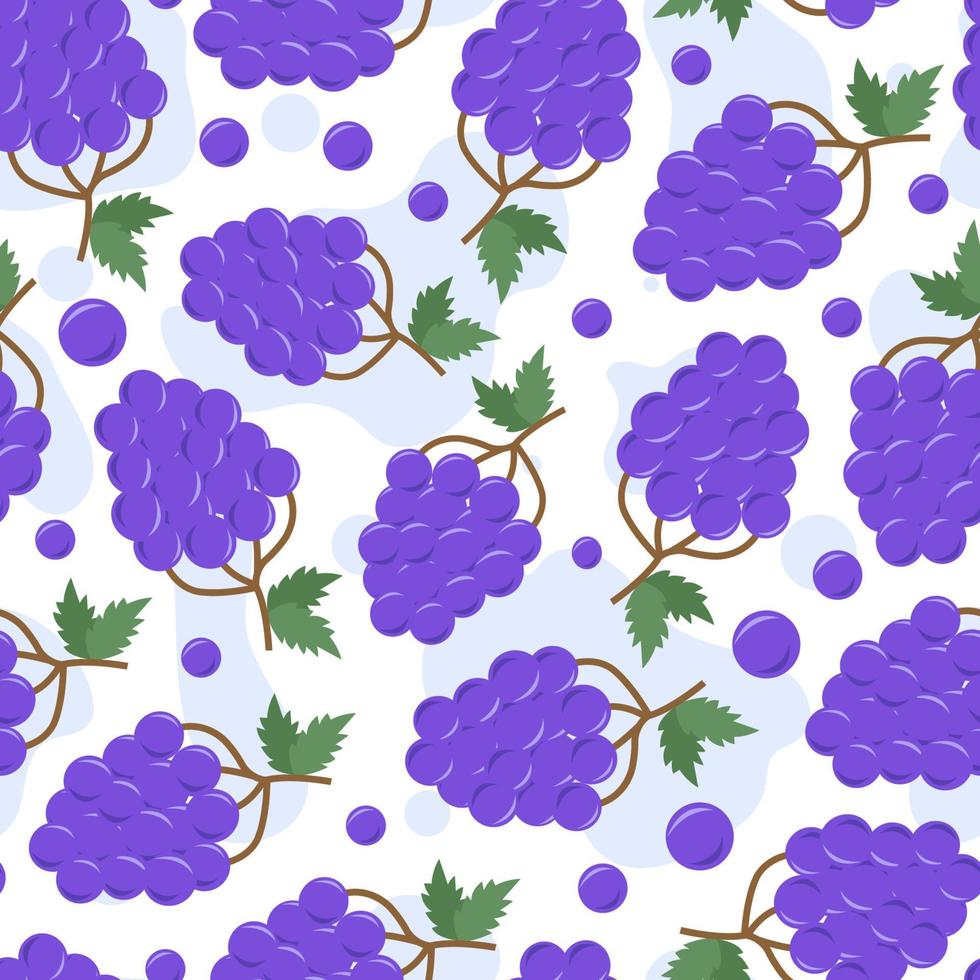 Seamless grapes pattern. Illustration in flat, hand draw, cartoon style. Elements are isolated on a white background. Appetizing print for surface design, packaging, fabric, digital paper vector