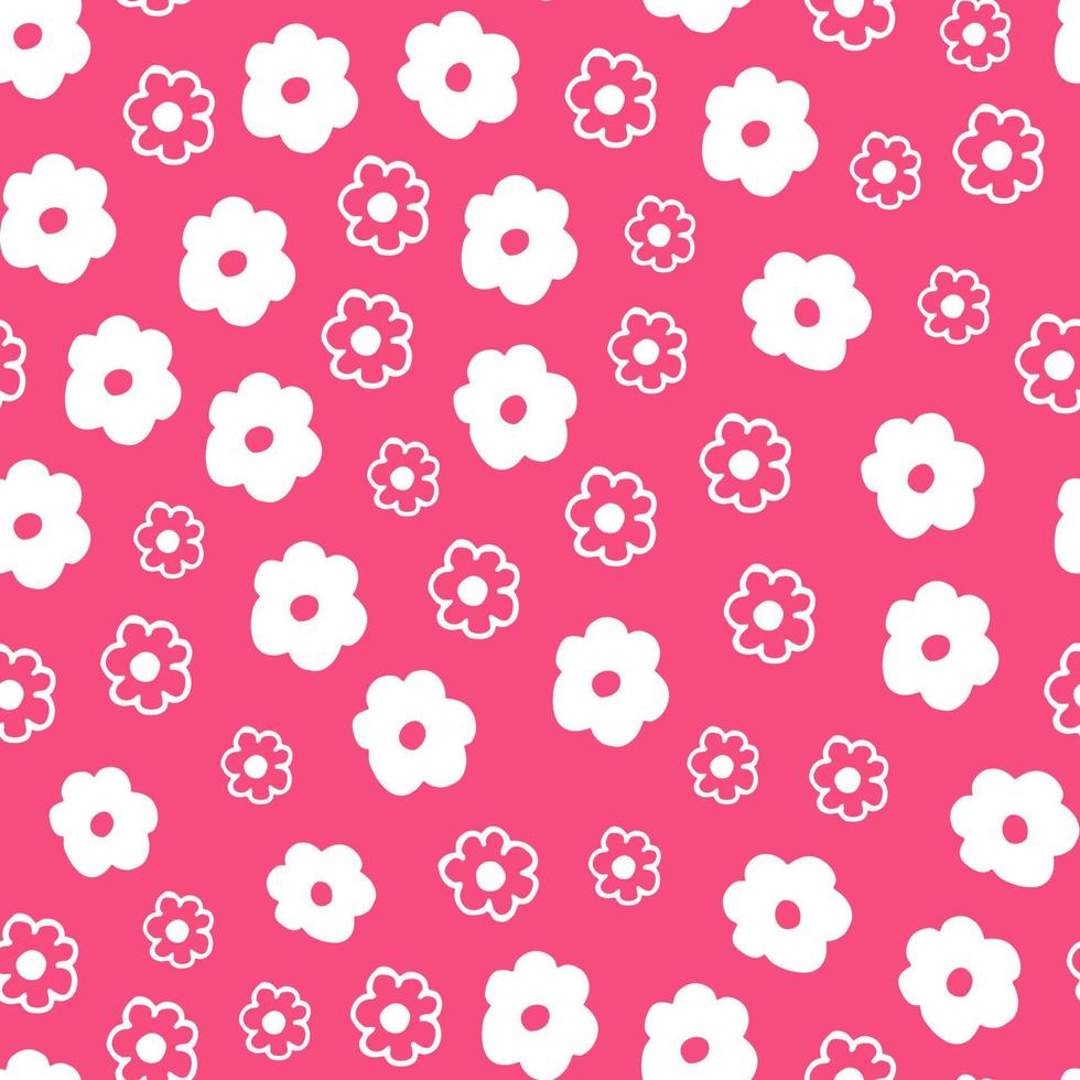 Seamless pattern of white flowers on pink background vector