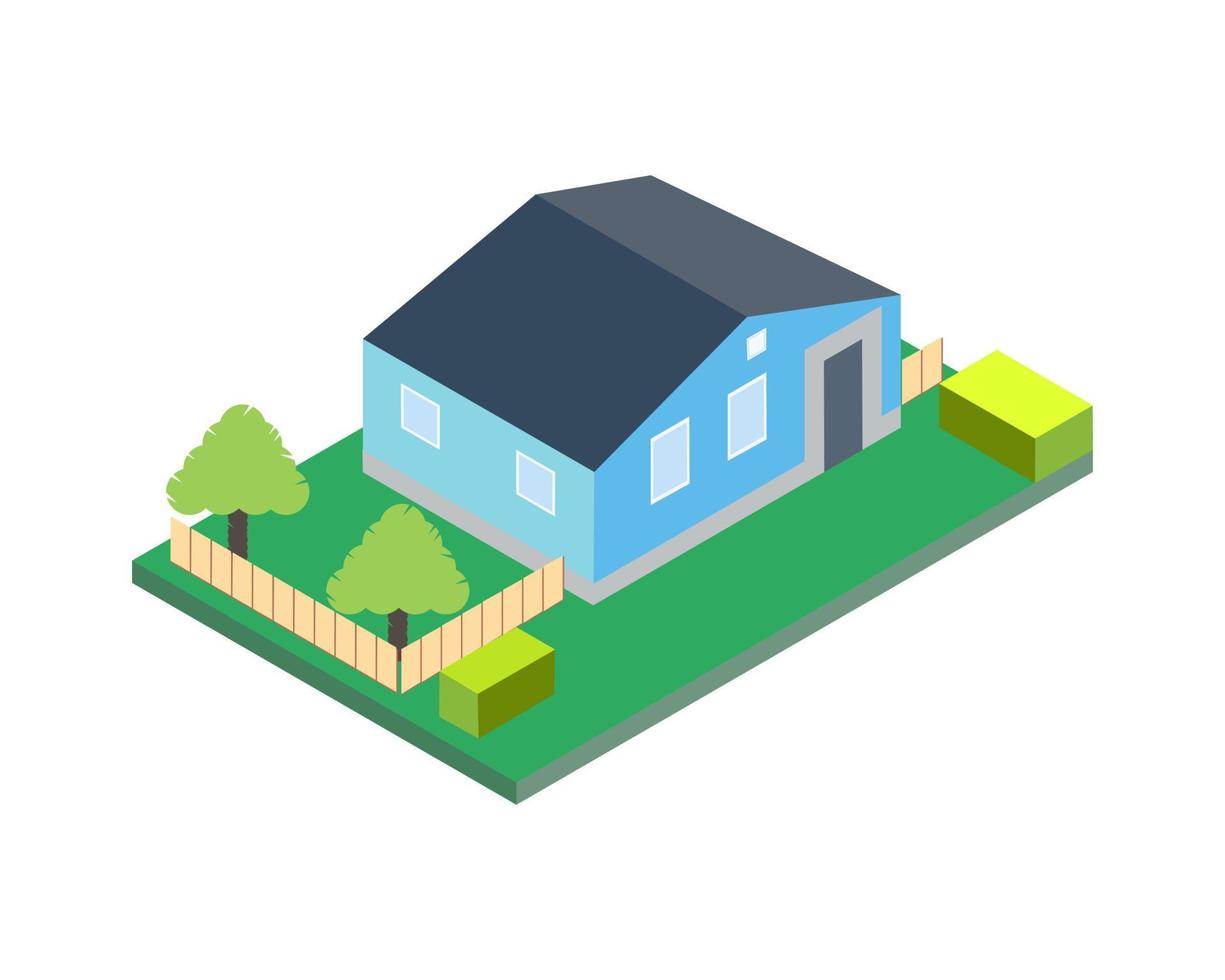 Isometric 3d private house, rural buildings and cottages icons set. architecture real estate, property and home. vector