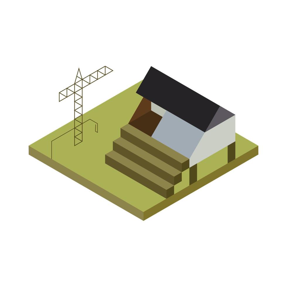 Isometric 3d private house, rural buildings and cottages icons set. architecture real estate, property and home. vector