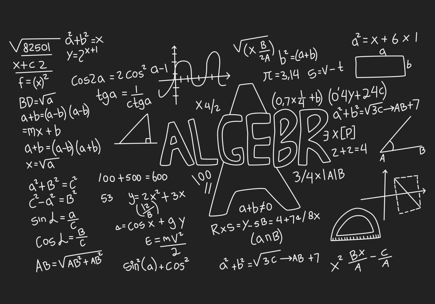 ilustración realista del fondo de la pizarra de matemáticas vector