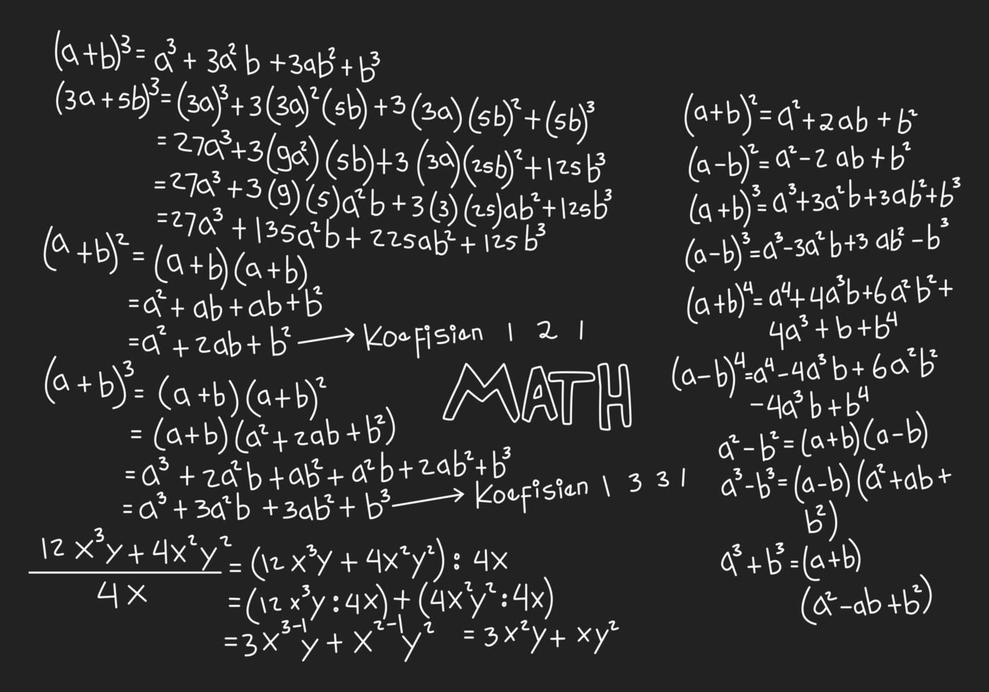 ilustración realista del fondo de la pizarra de matemáticas vector