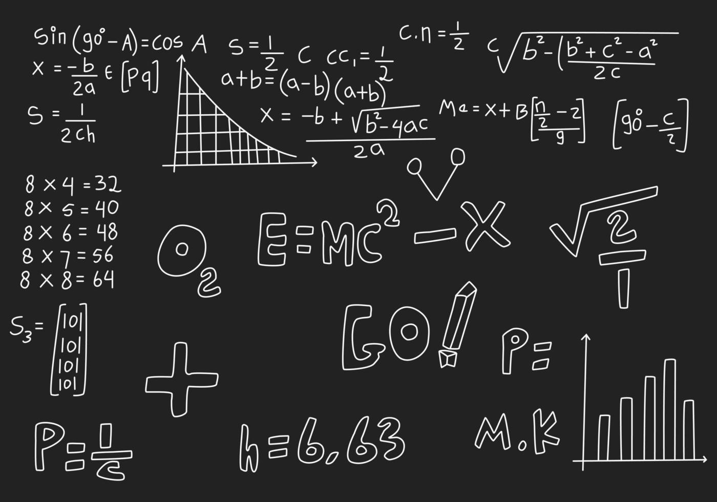 ilustración realista del fondo de la pizarra de matemáticas vector