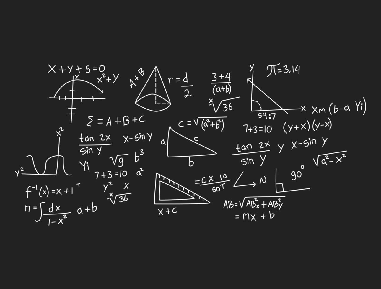 ilustración realista del fondo de la pizarra de matemáticas vector