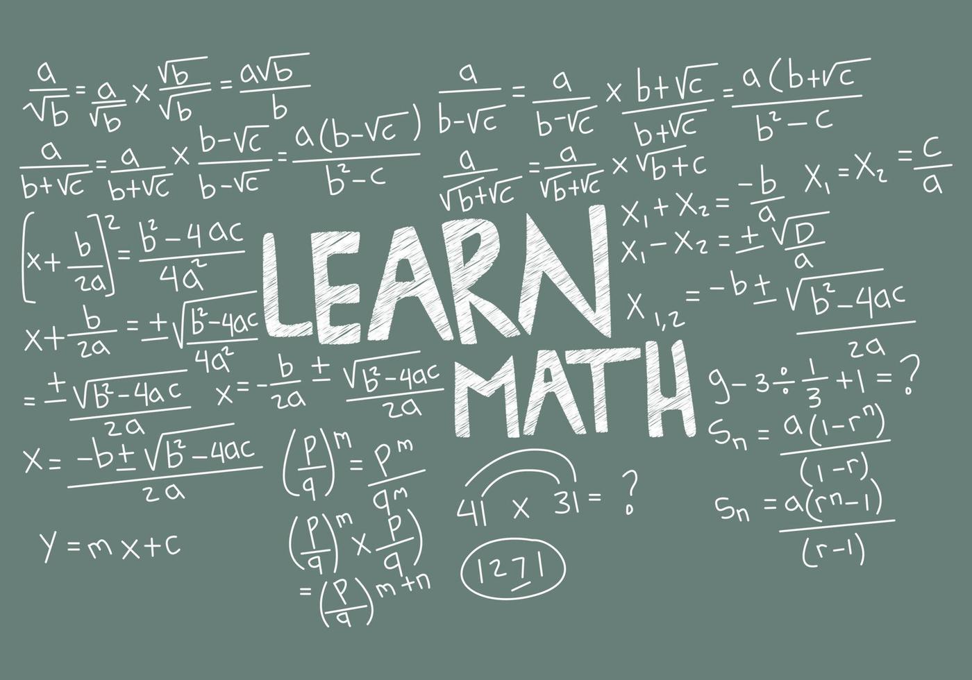 ilustración realista del fondo de la pizarra de matemáticas vector