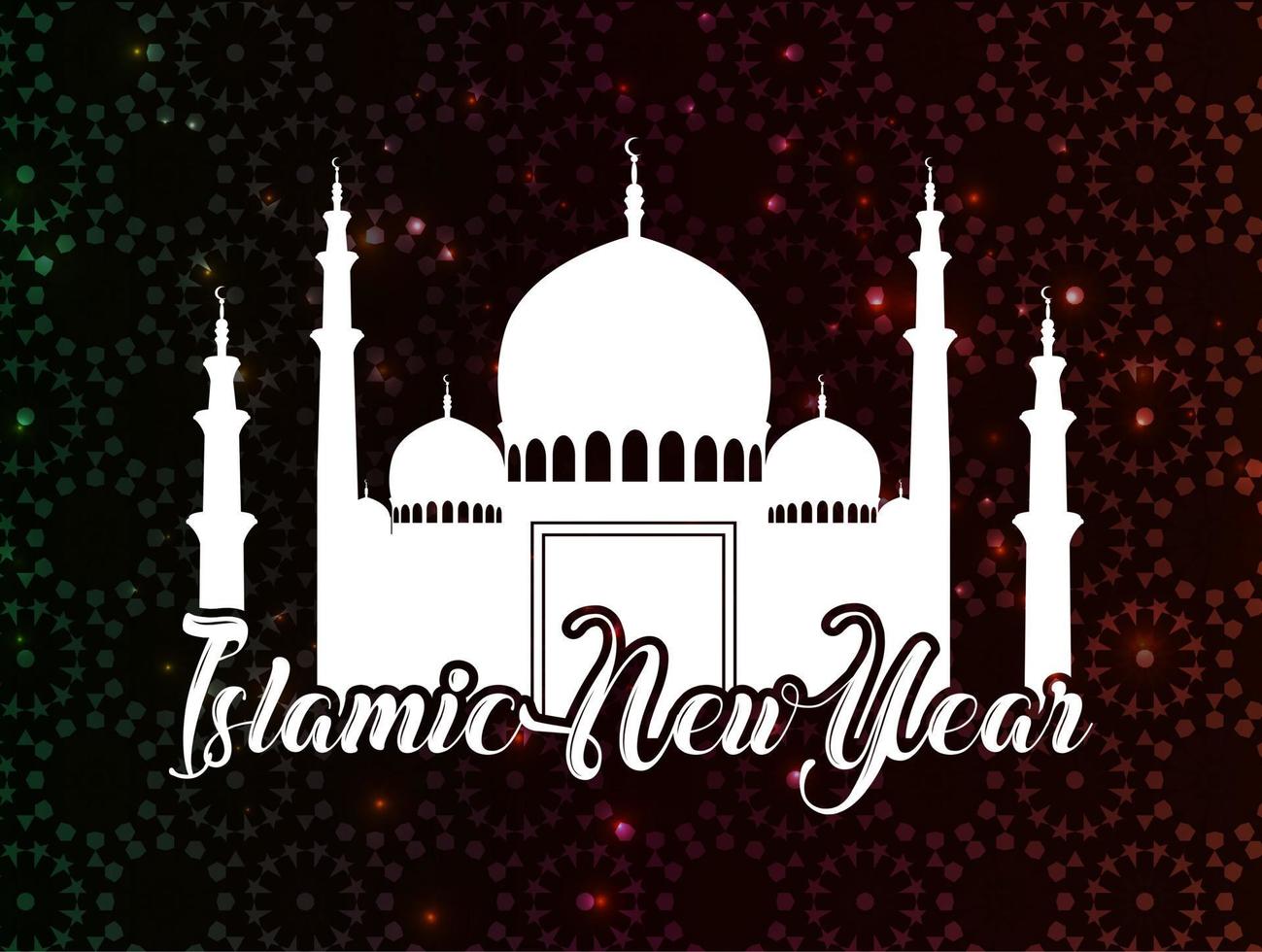 Vector illustration of Happy islamic new year with white mosque silhouette
