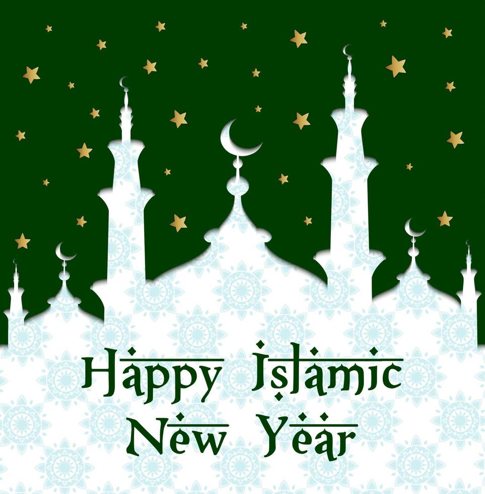 Vector illustration of Islamic new year with mosque and ornament pattern