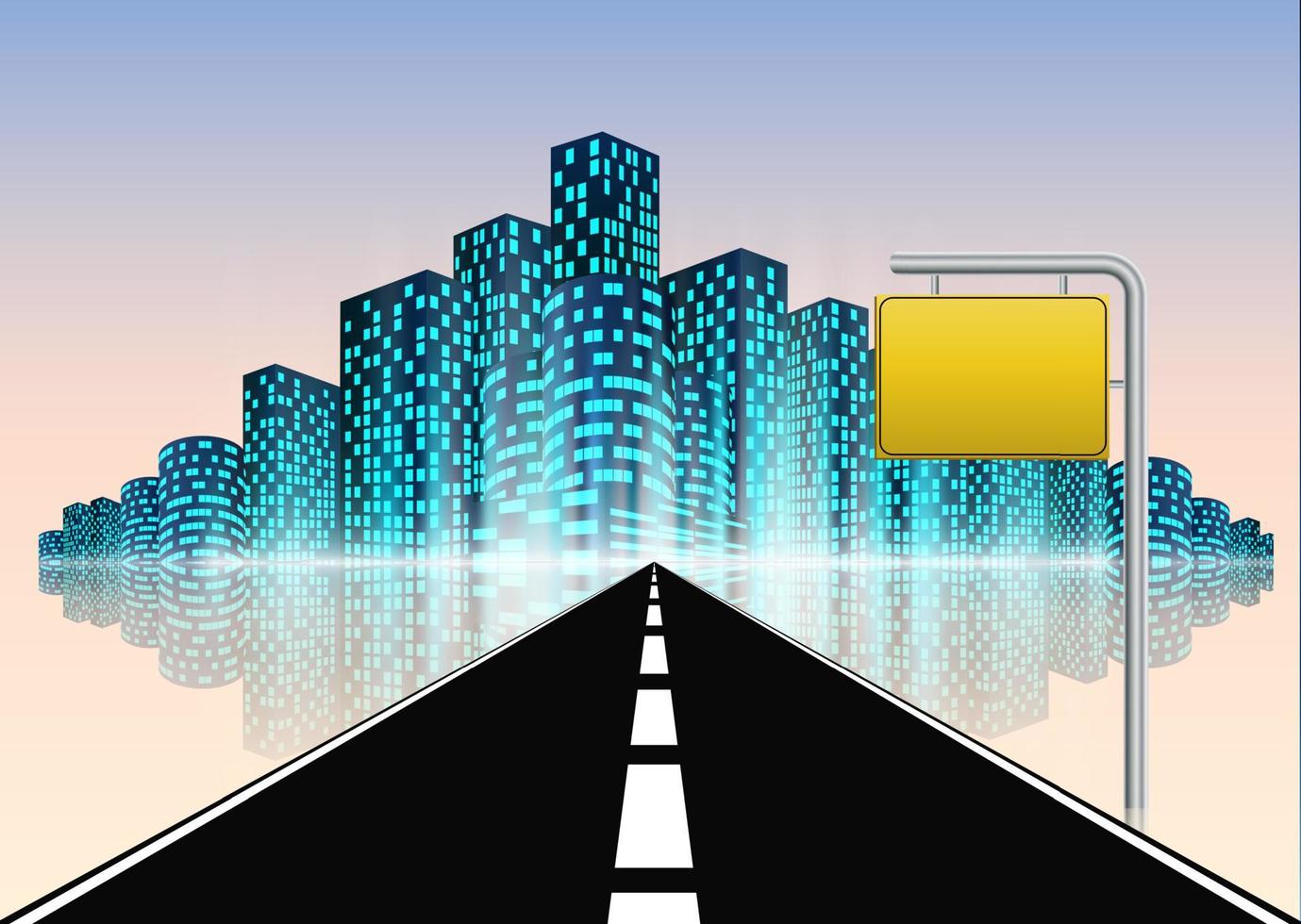 Road to the city with road traffic yellow sign vector