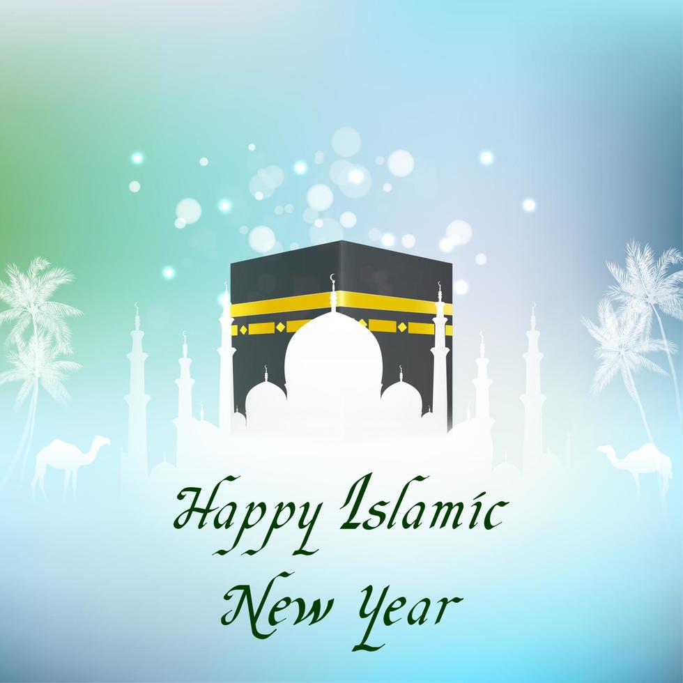 Islamic new year with hajj kaaba and mosque vector
