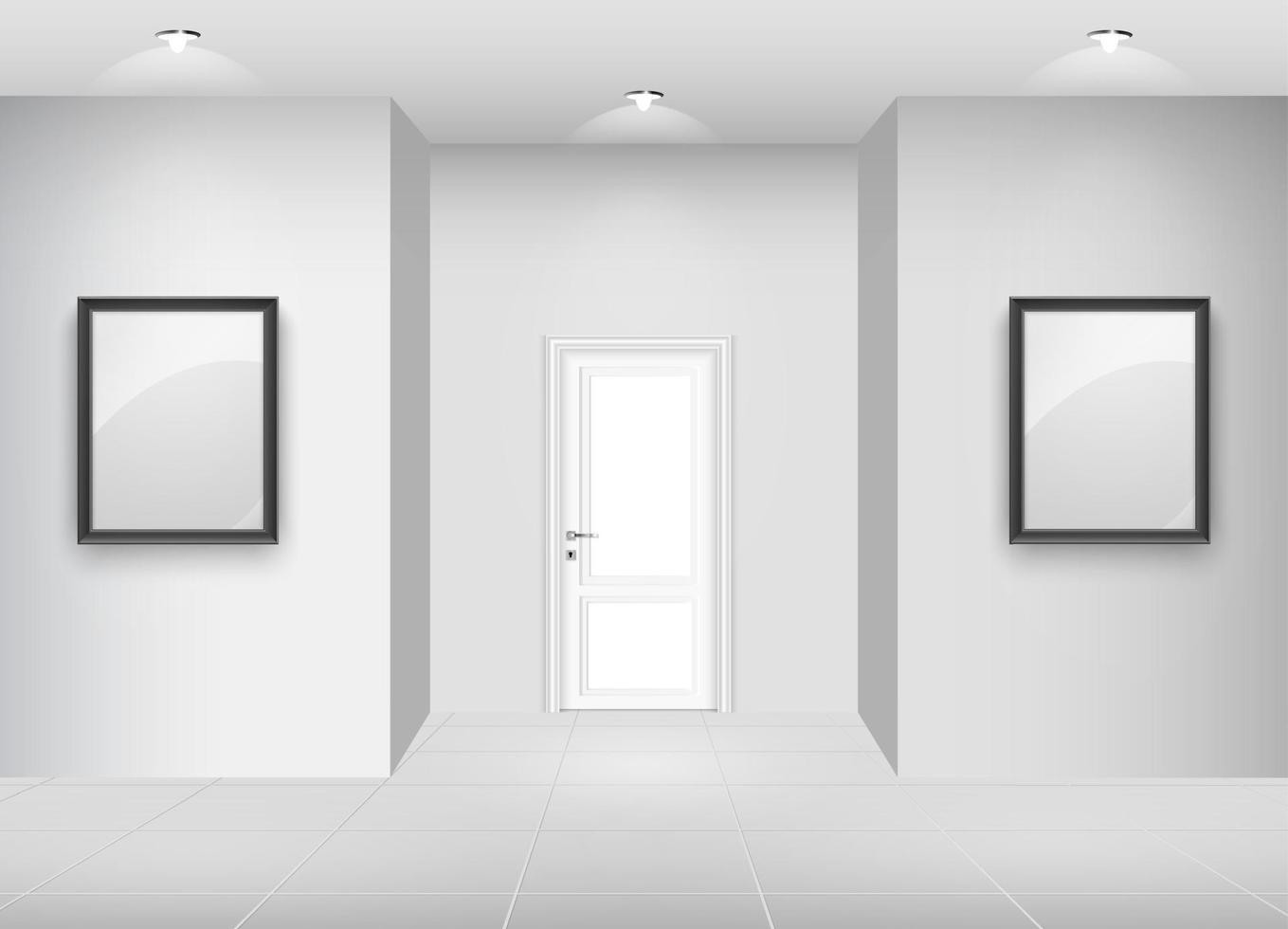 Gallery Interior with empty frame on wall and lights vector