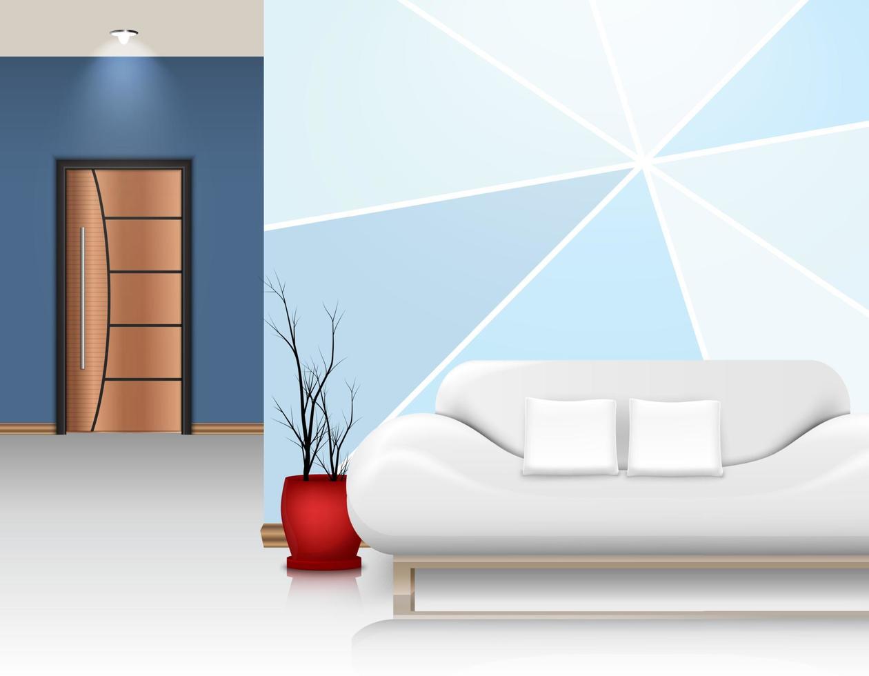 sala de estar moderna con sofá blanco y dos almohadas vector