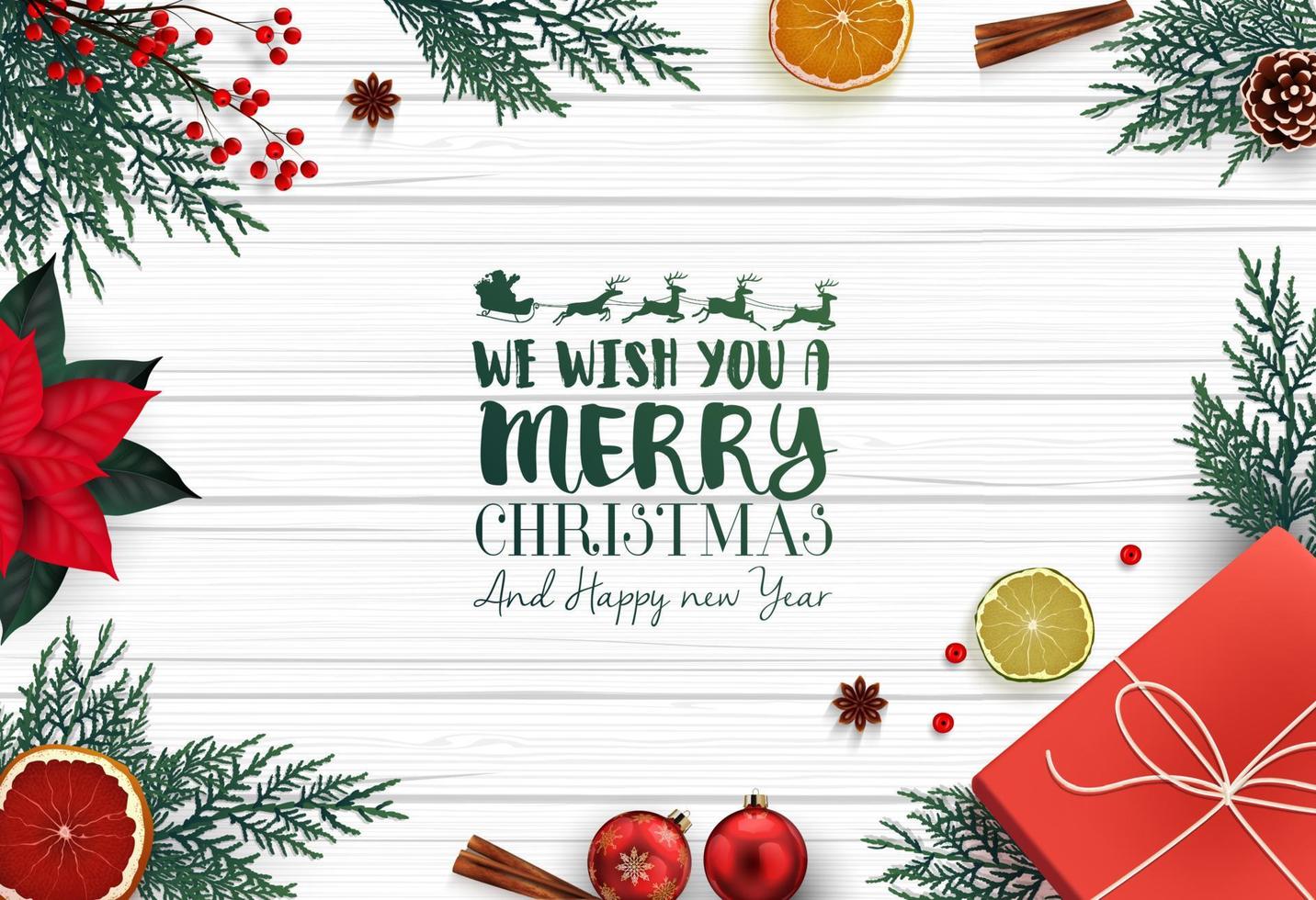 Christmas wooden background with decorations element vector