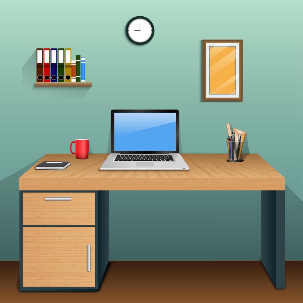 Workplace in room with green wall vector