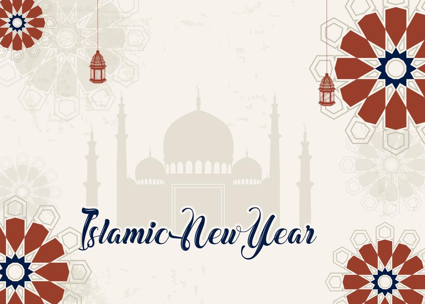 Vector illustration of Islamic new year greeting background silhouette mosque