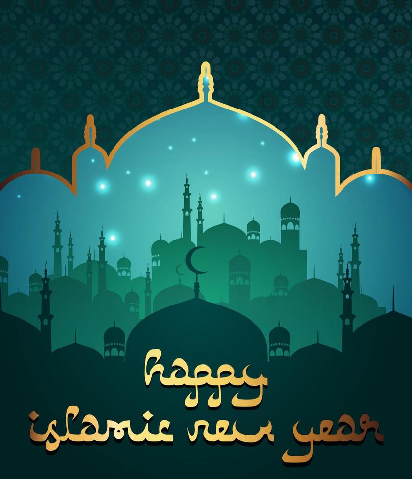 Mosque dome framed silhouette mosque for greeting happy new hijri year vector