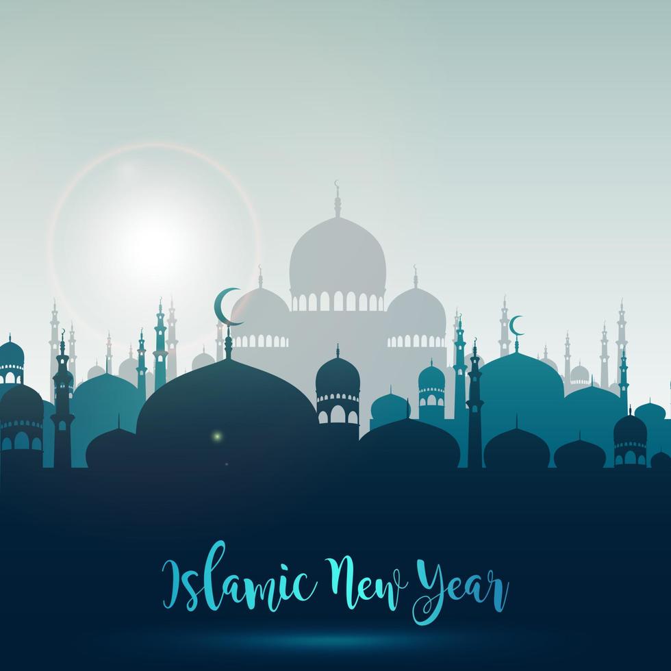 ilustración vectorial de feliz año nuevo islámico con mezquita de silueta vector