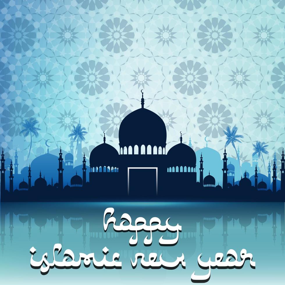 ilustración vectorial de feliz año nuevo islámico con mezquita de silueta vector