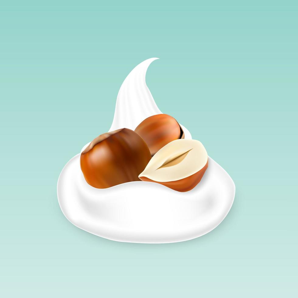 ilustración vectorial de avellanas con yogur vector