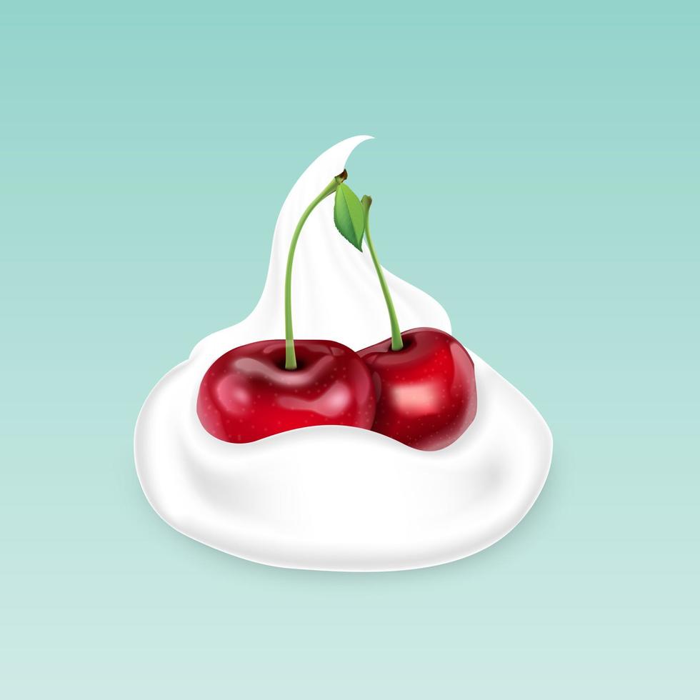 ilustración vectorial de crema batida con cerezas vector