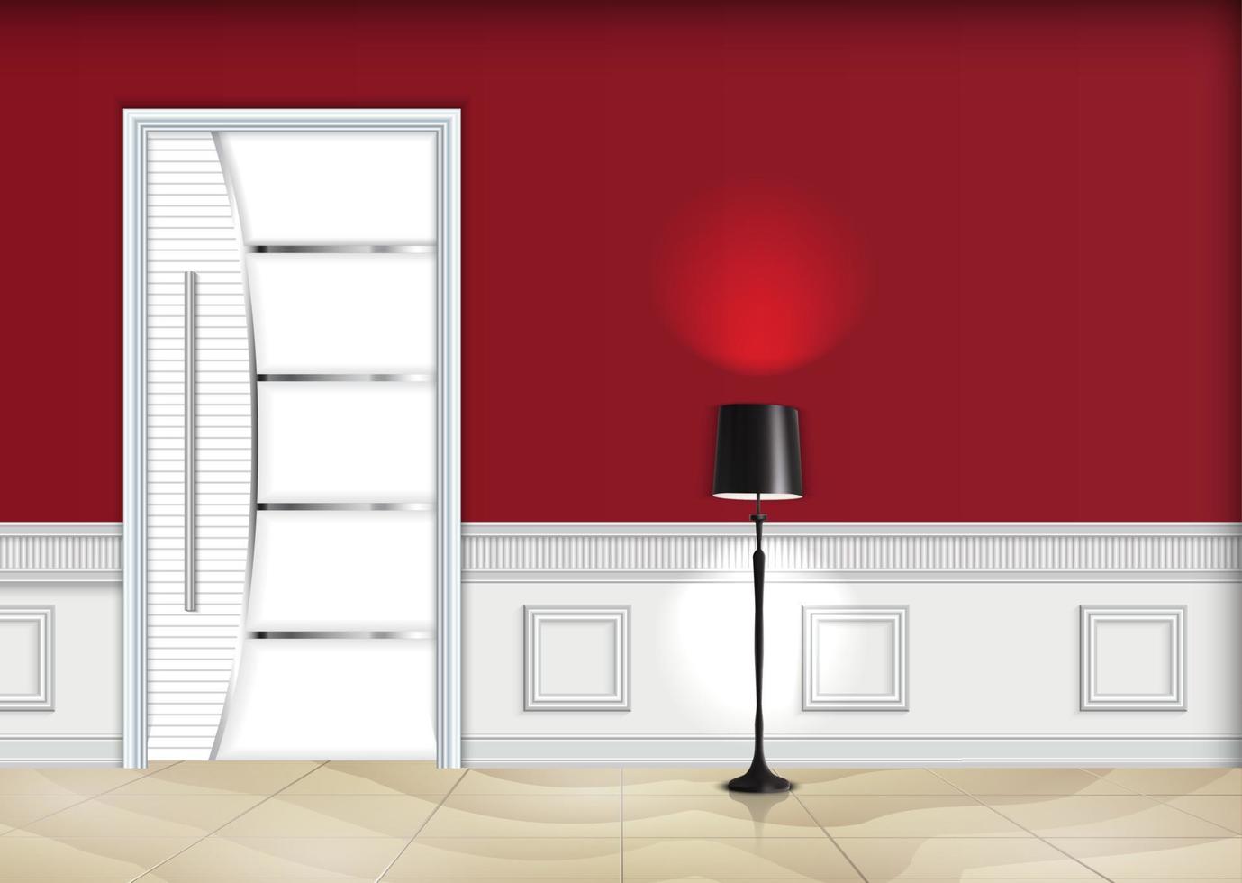 Living room interior with a floor lamp and white door vector