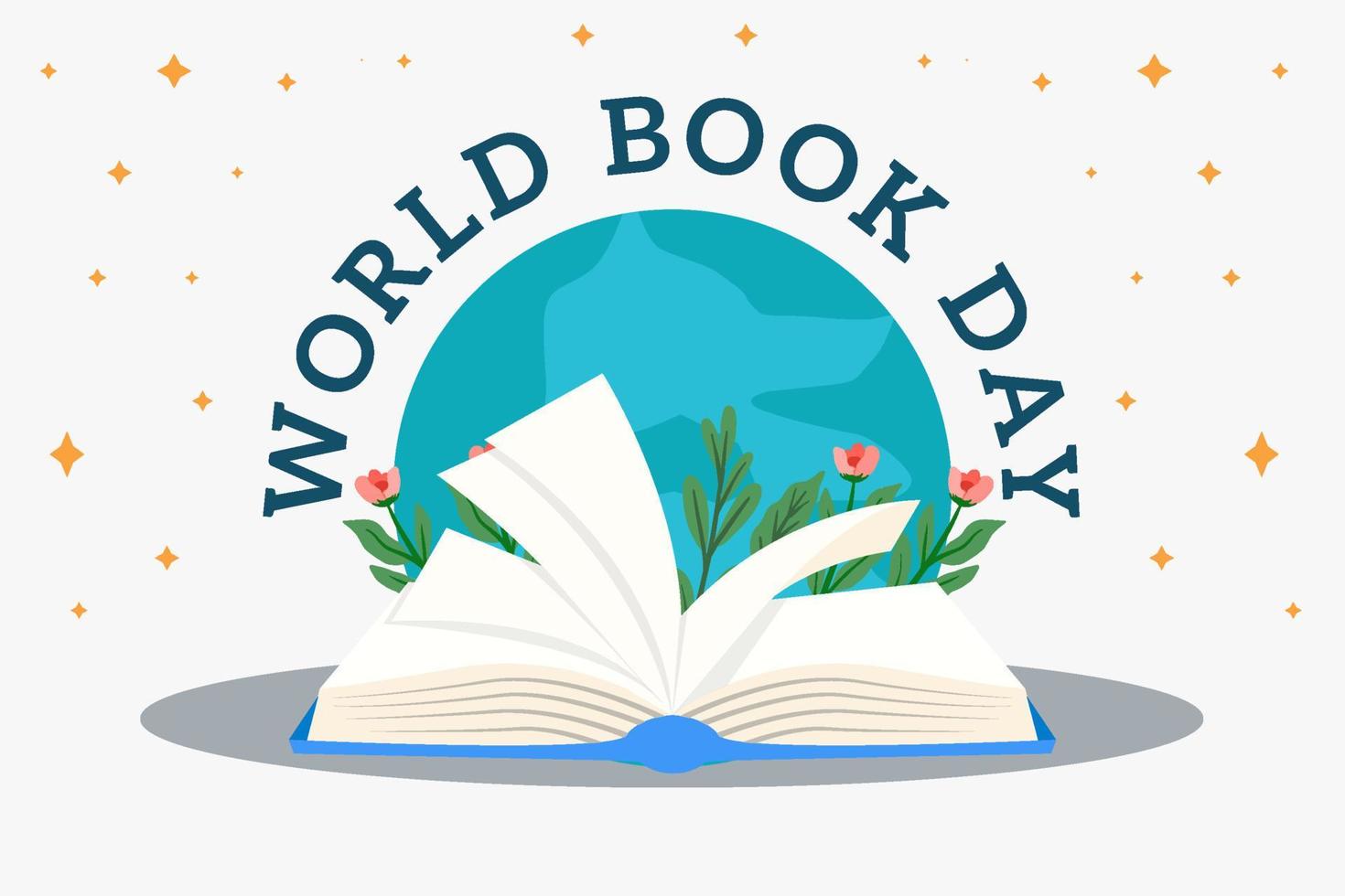 world book day illustration with the globe behind the book vector