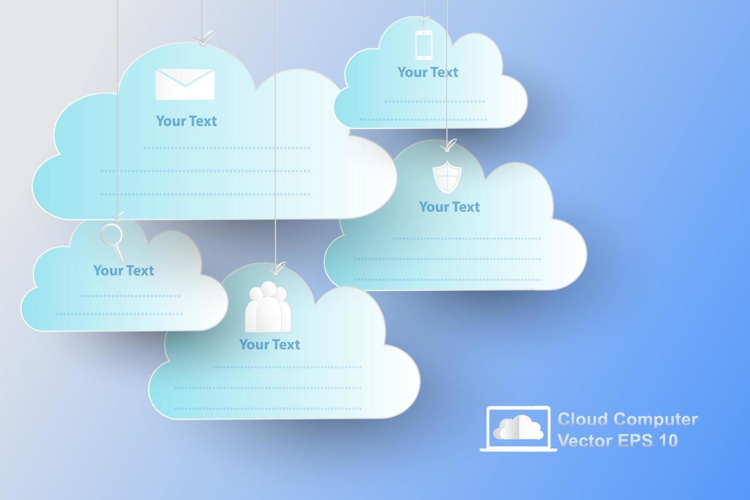 computadora en la nube con estilo de arte en papel vector