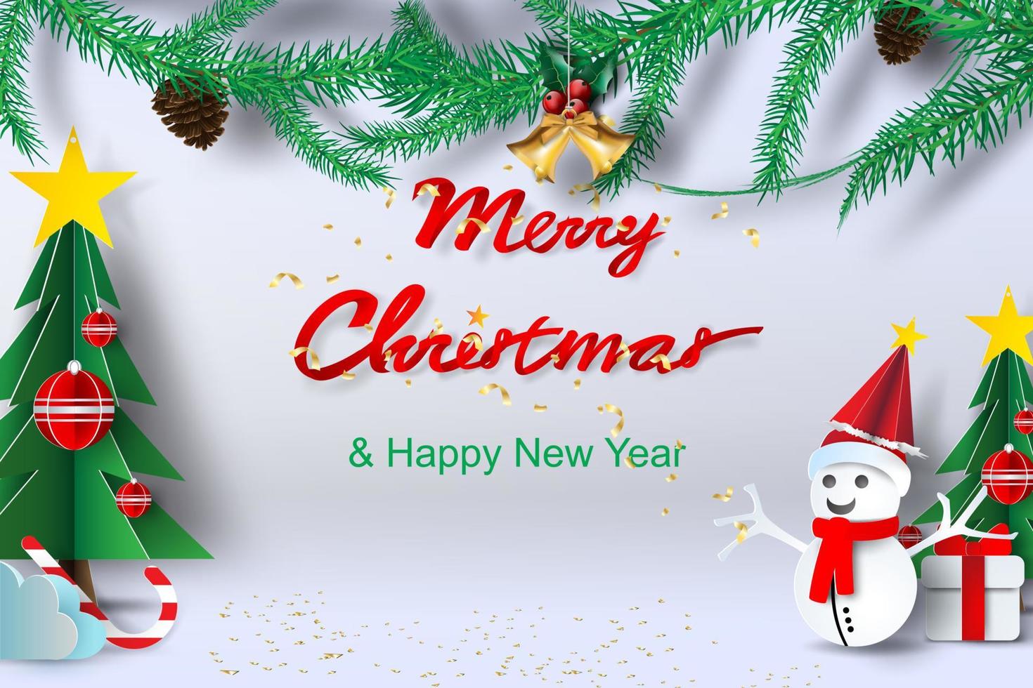 Paper art of Merry Christmas background vector