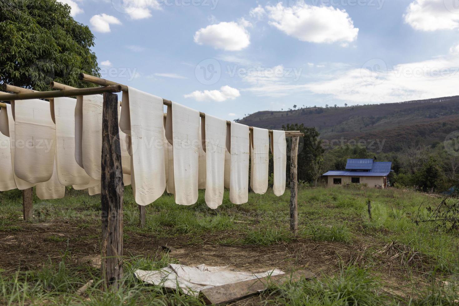 caucho seco con estante de madera de bambú y hogar foto