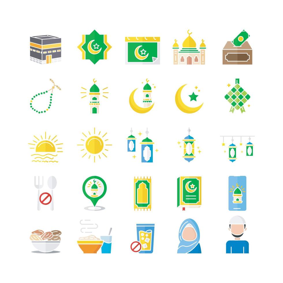 paquete de iconos planos de ramadán vector