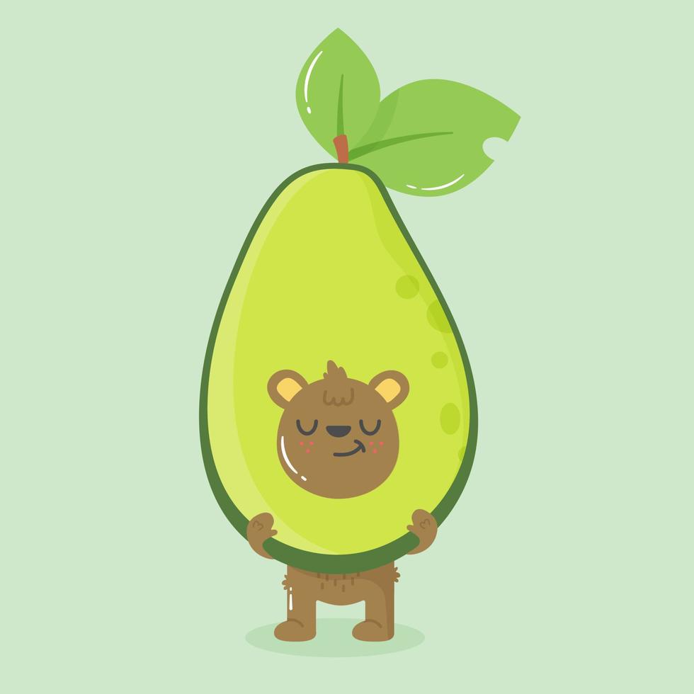 aguacate y oso de peluche kawaii. vector ilustración infantil alegre