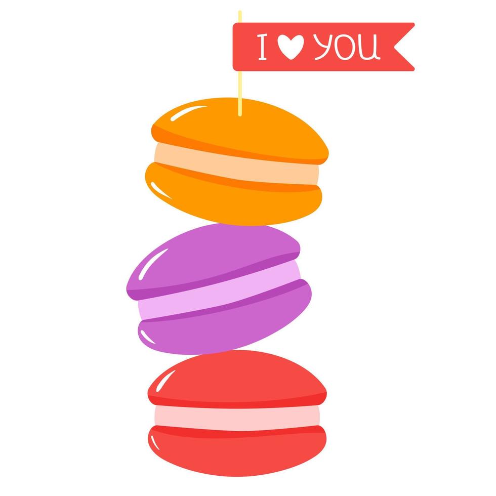 Three macarons with a declaration of love vector