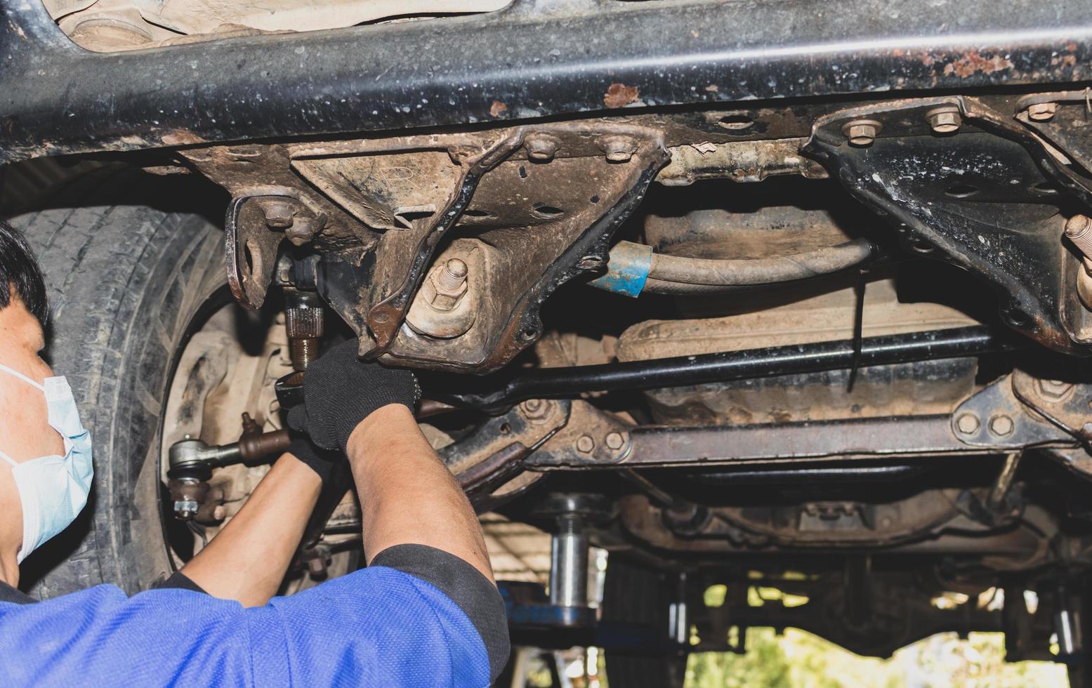 The mechanic is checking the engine. photo