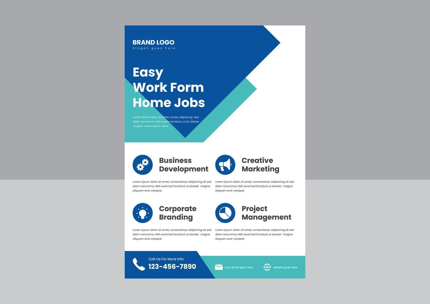 stay safe work from home flyer poster design. work from home jobs opportunity poster leaflet design. easy work from home jobs flyer design. vector