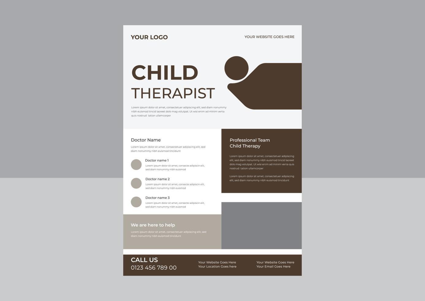 Child therapy flyer design template, medical therapy flyer,  Children counseling poster leaflet template. vector