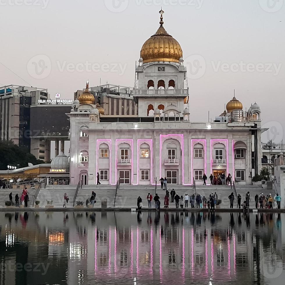 Gurdwara Bangla Sahib is the most prominent Sikh Gurudwara, Bangla Sahib Gurudwara inside view during evening time in New Delhi, India, Sikh Community one of the famous gurudwara Bangla Sahib view photo