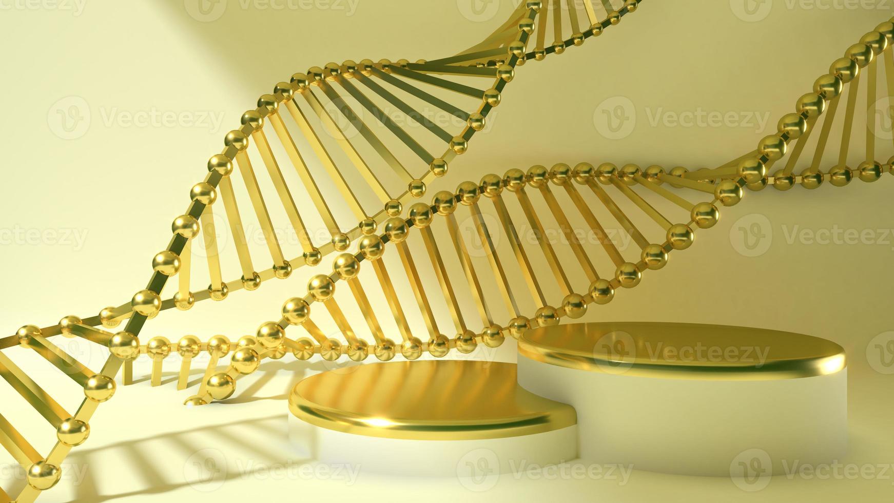 3D render Gold Chromosome in beige color background.Science Concept for cosmetic or healthcare, medical photo