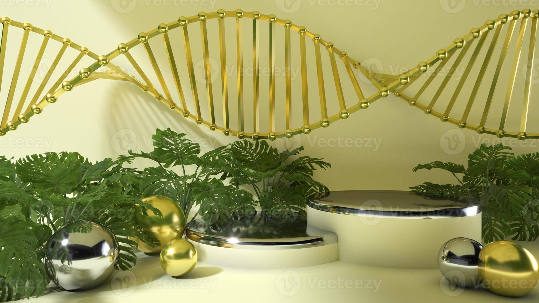 3D render Gold Chromosome in beige color background.Science Concept for cosmetic or healthcare, medical photo