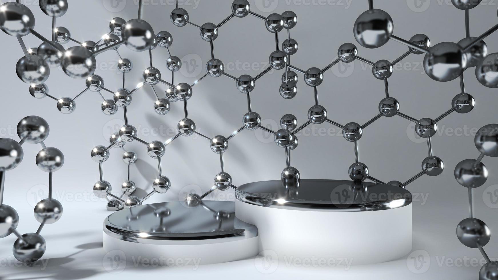 3D render Silver molecule in White color background.Science Concept for cosmetic or healthcare, medical photo