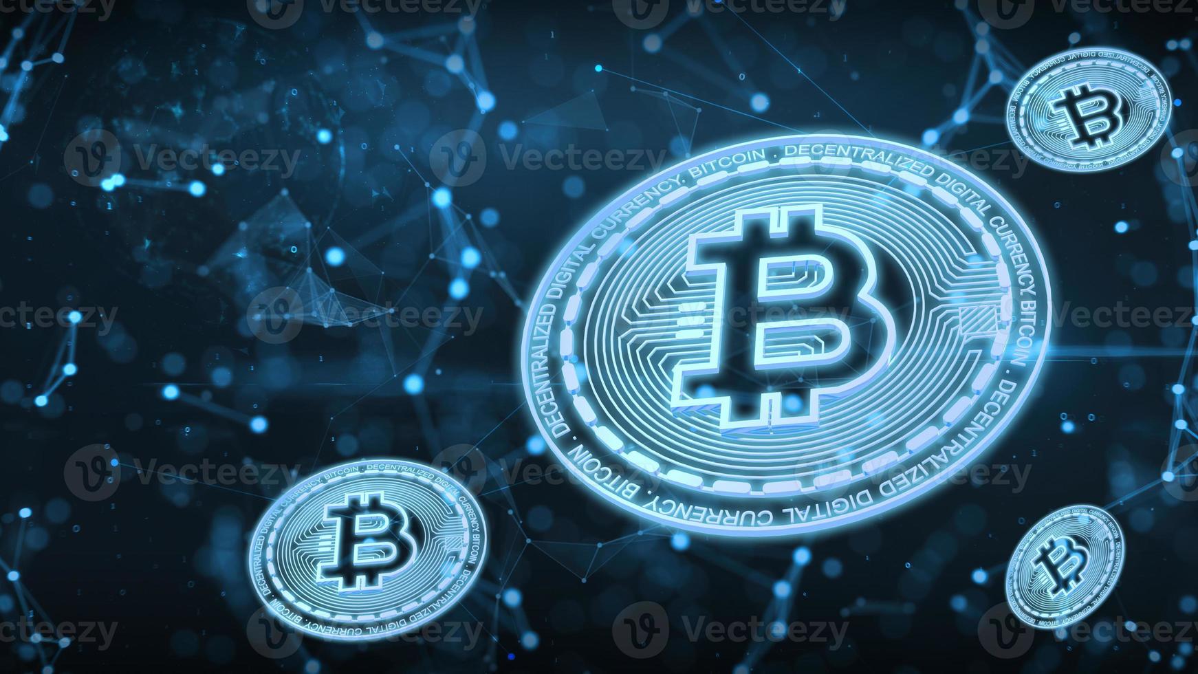 3D Render Bitcoin for Cryptocurrency on Future Blue background. photo