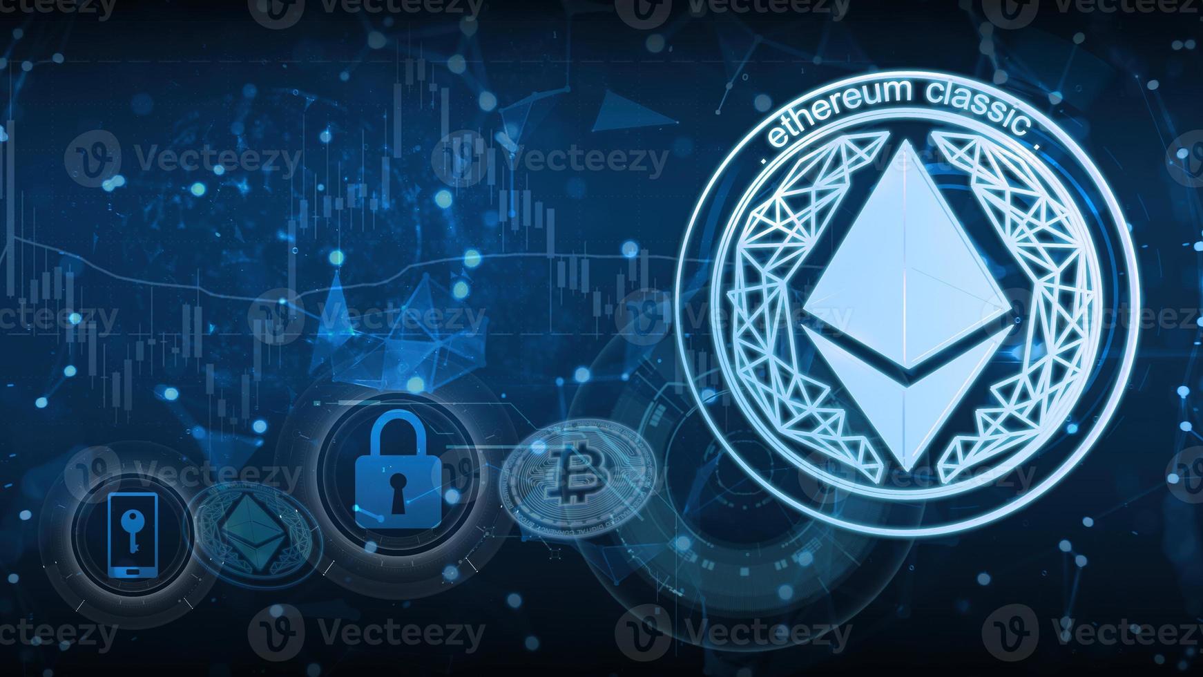 3D Render Bitcoin on Blue Background.Future money for payment and internet market. photo