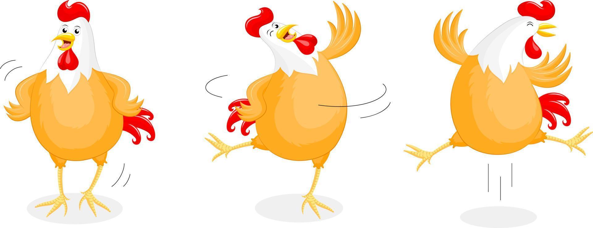 Set of happy chicken dancing. vector