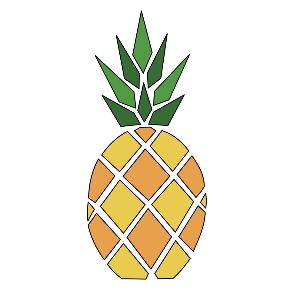 yellow-orange pineapple with green leaves on a white background. stylized illustration. vector