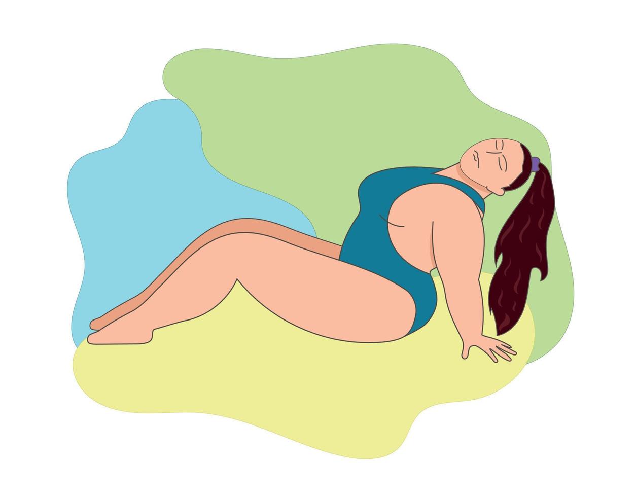 beautiful body-positive girl in a bathing suit against the background of multi-colored blog. vector