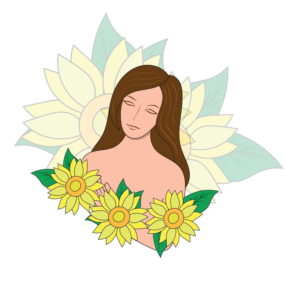 spring girl portrait with flowers on white background. vector
