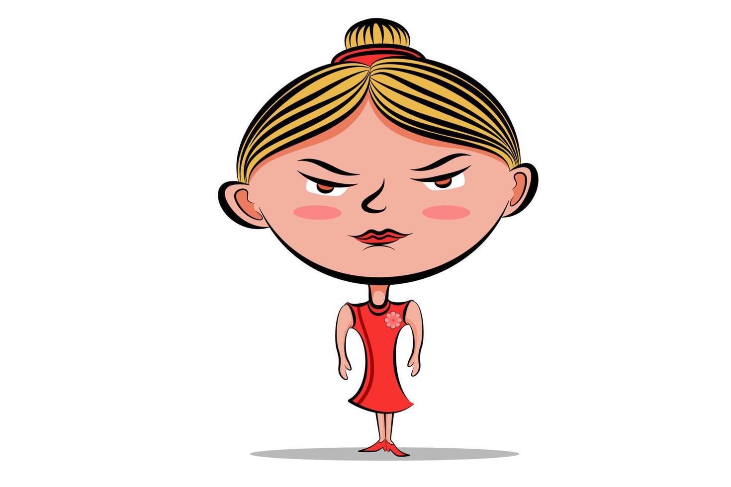 Cartoon golden haired woman in red dress, celebration dress, happy new year vector