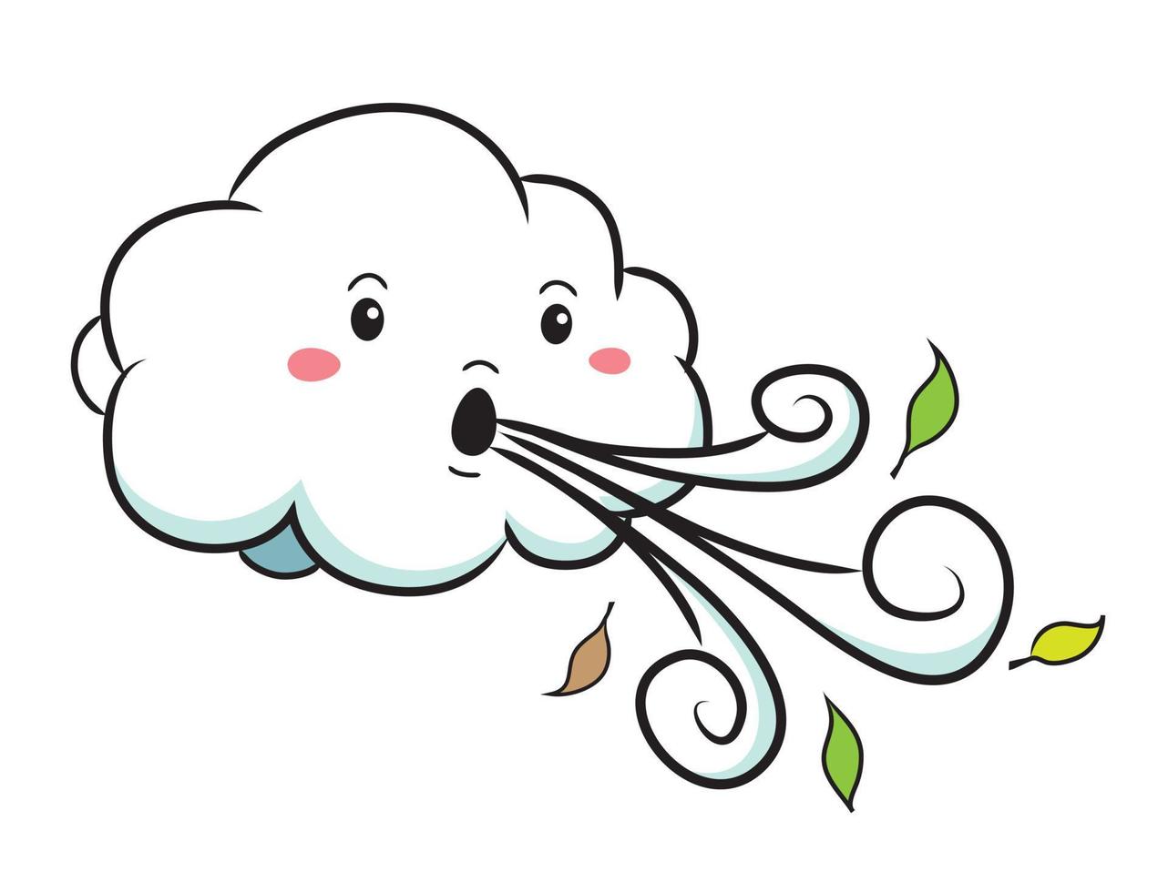 una imagen de una linda nube que sopla viento aislada en blanco. vector